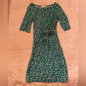 Green & white front tie dress